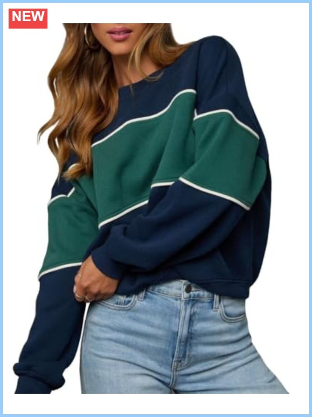 Oversized Color Block Crewneck Sweatshirt Long Sleeve